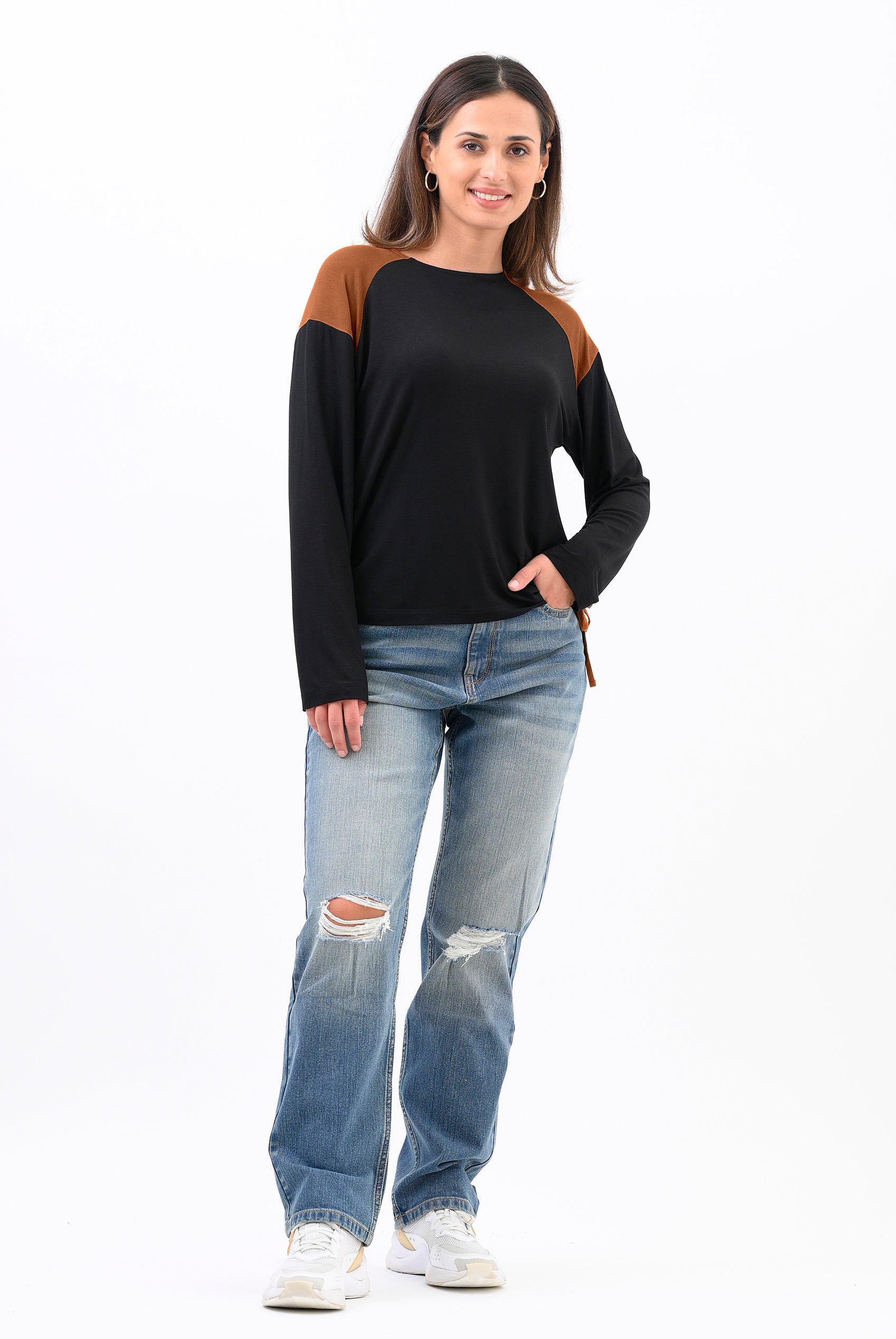 Womens Colour Block Raglan Sleeve Tops