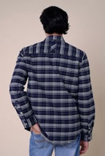 Mens Navy/White Signature Oxford Check Shacket