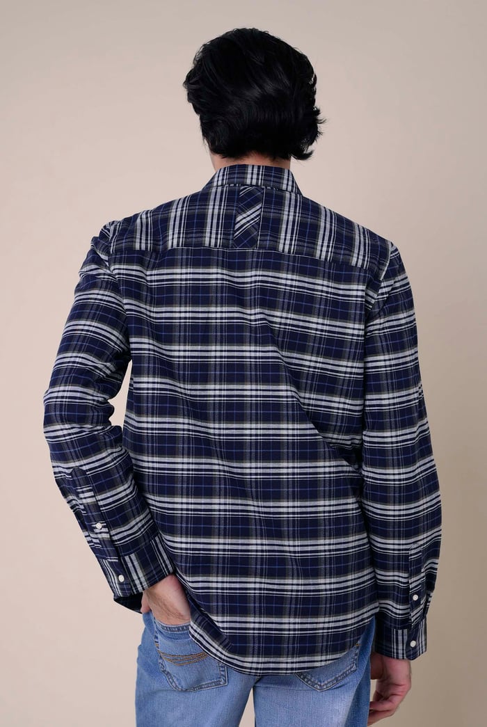 Mens Navy/White Signature Oxford Check Shacket