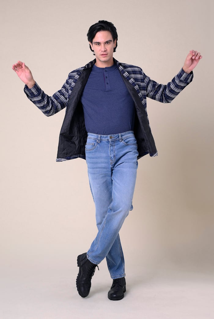 Mens Navy/White Signature Oxford Check Shacket