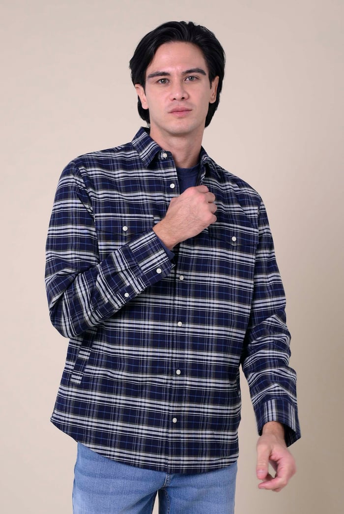 Mens Navy/White Signature Oxford Check Shacket