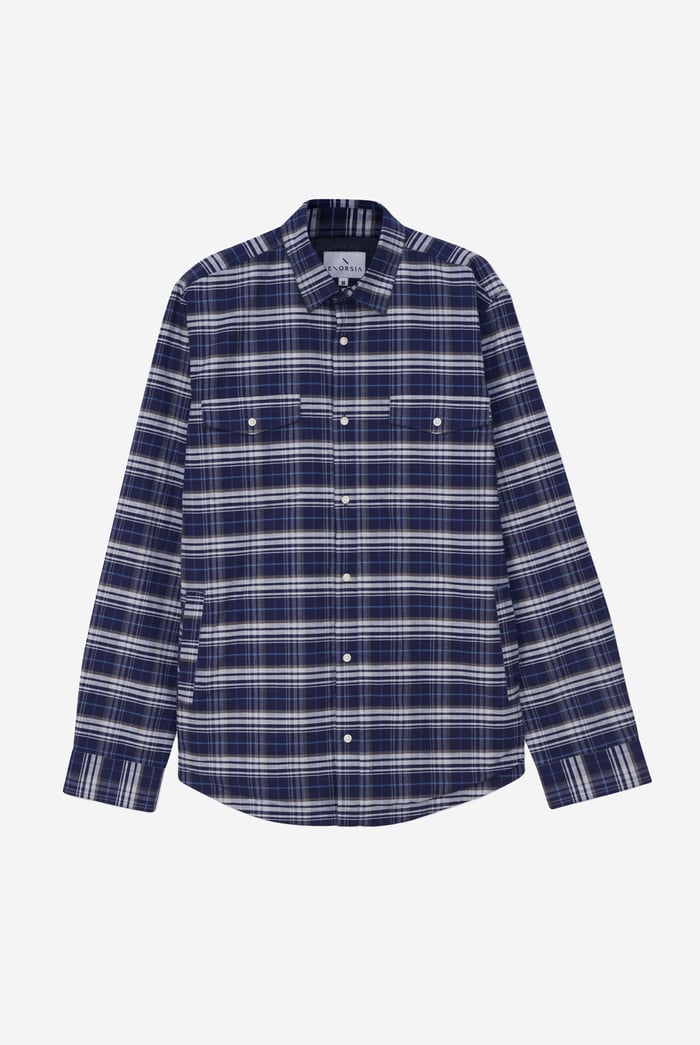 Mens Navy/White Signature Oxford Check Shacket