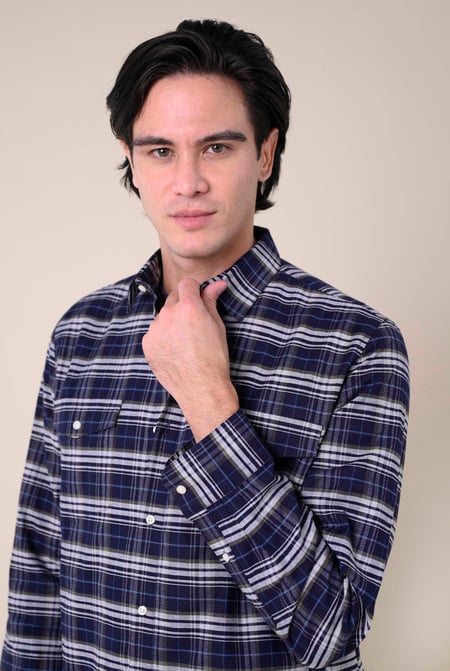 Mens Navy Navy/White Signature Oxford Check Shacket