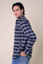 Mens Navy/White Signature Oxford Check Shacket