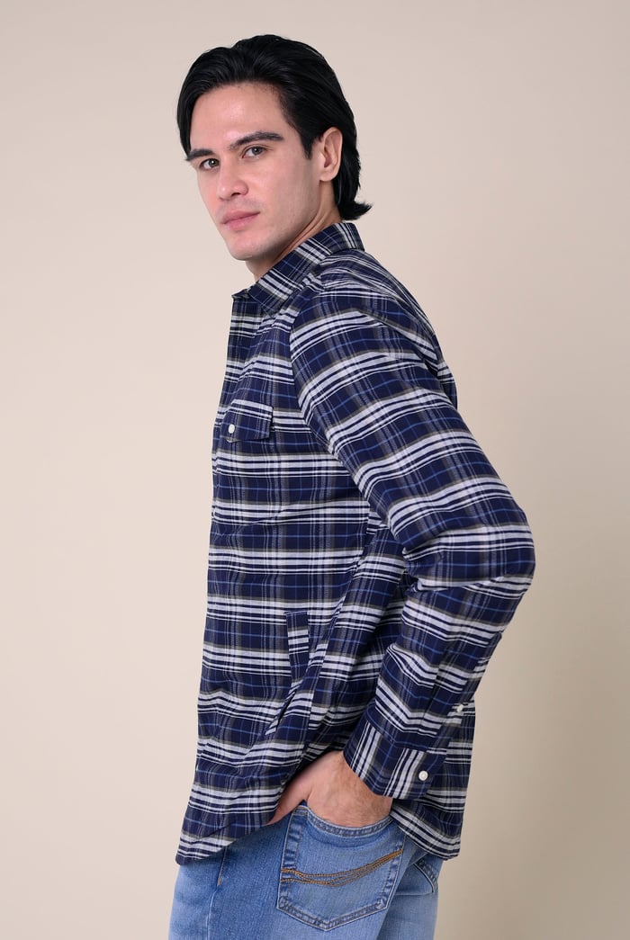Mens Navy/White Signature Oxford Check Shacket
