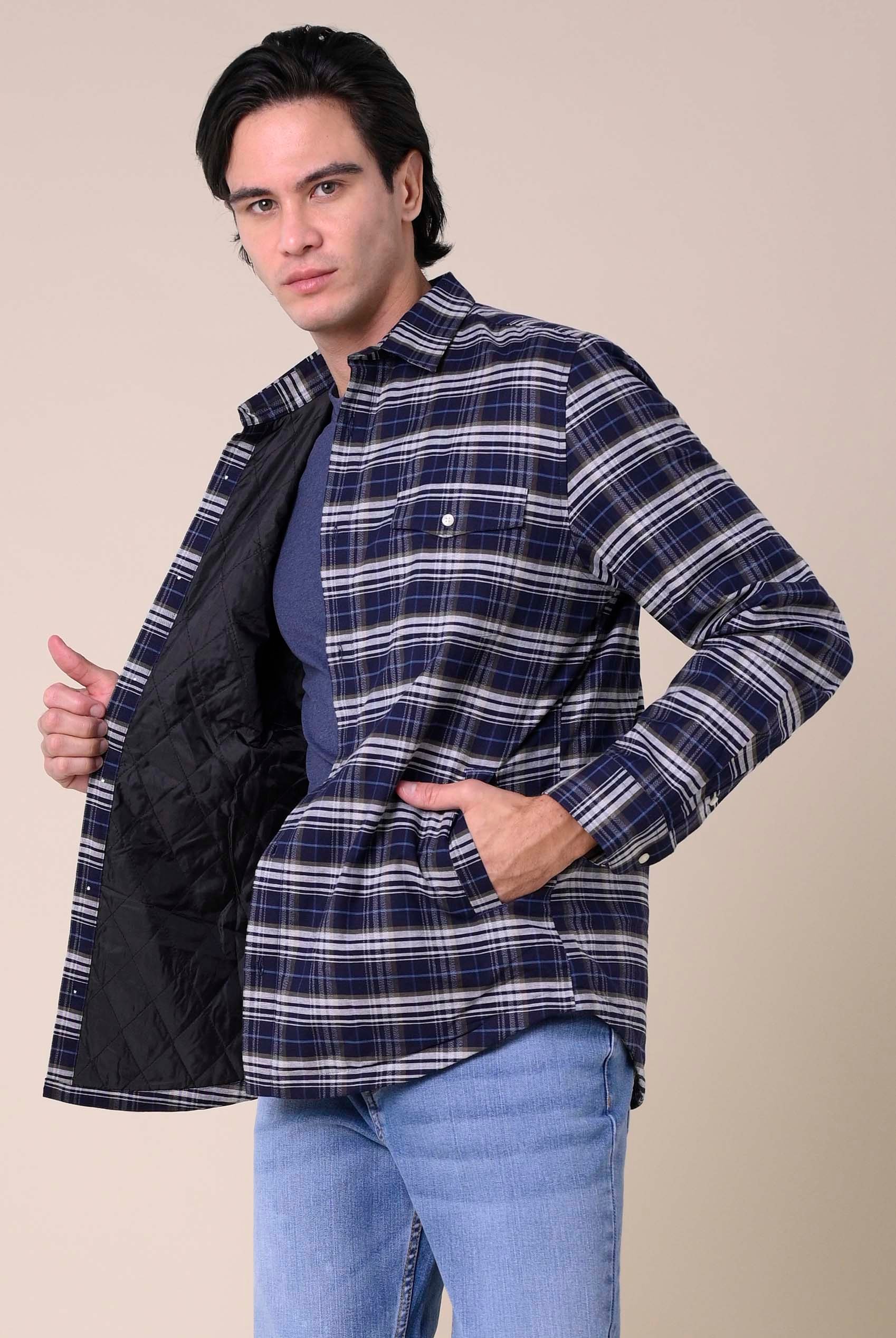 Mens Navy/White Signature Oxford Check Shacket