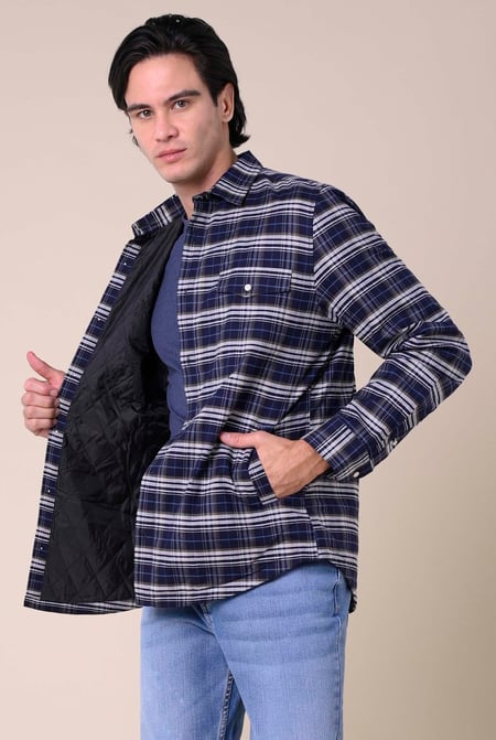 Mens Navy Navy/White Signature Oxford Check Shacket