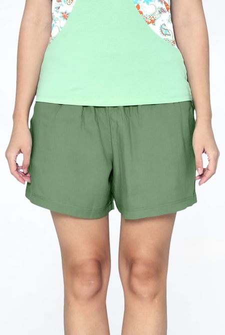 Green Elasticated Viscose Shorts