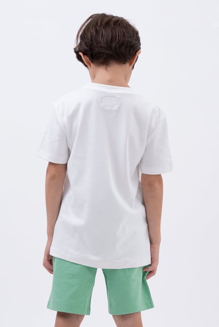 White Crew Neck Shiny Printed T-Shirt