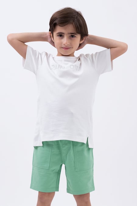 White Crew Neck Shiny Printed T-Shirt