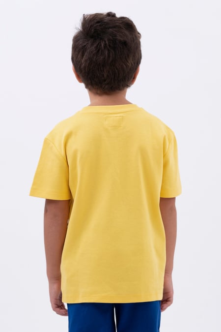 Yellow Crew Neck Shiny Printed T-Shirt