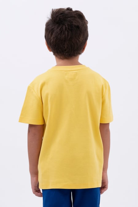 Yellow Crew Neck Shiny Printed T-Shirt