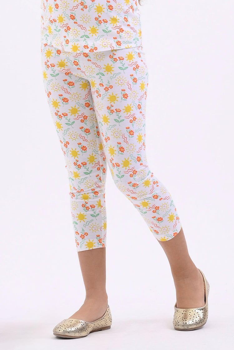 Girls Printed SS T-Shirt & Cropped Pyjama Set