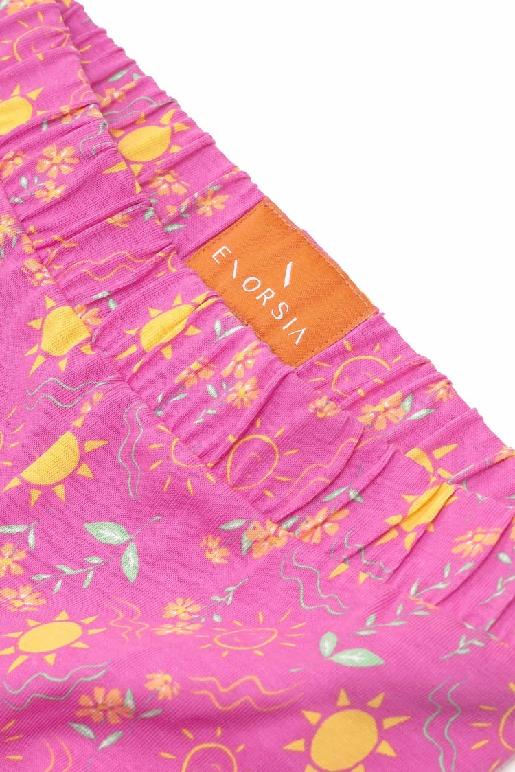 Girls Printed SS T-Shirt & Cropped Pyjama Set