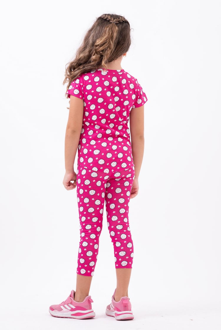 Girls Printed SS T-Shirt & Cropped Pyjama Set