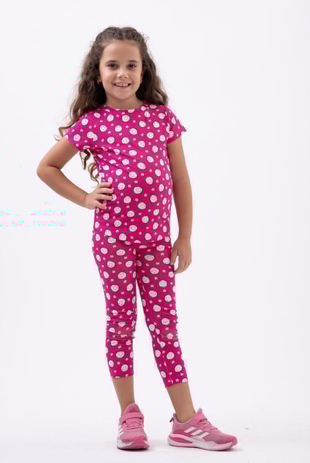 Girls White Printed SS T-Shirt & Cropped Pyjama Set