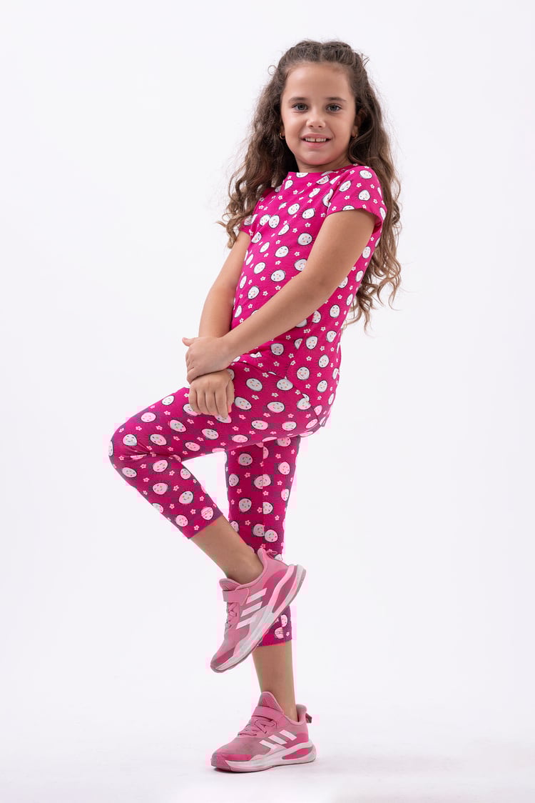 Girls Printed SS T-Shirt & Cropped Pyjama Set