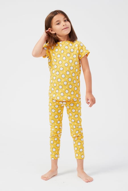 Girls White Printed SS T-Shirt & Cropped Pyjama Set