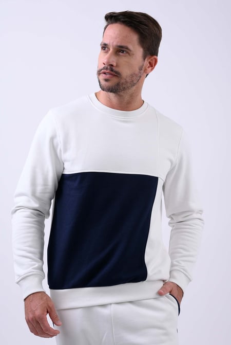 White Crew Neck Colour Block Sweatshirt