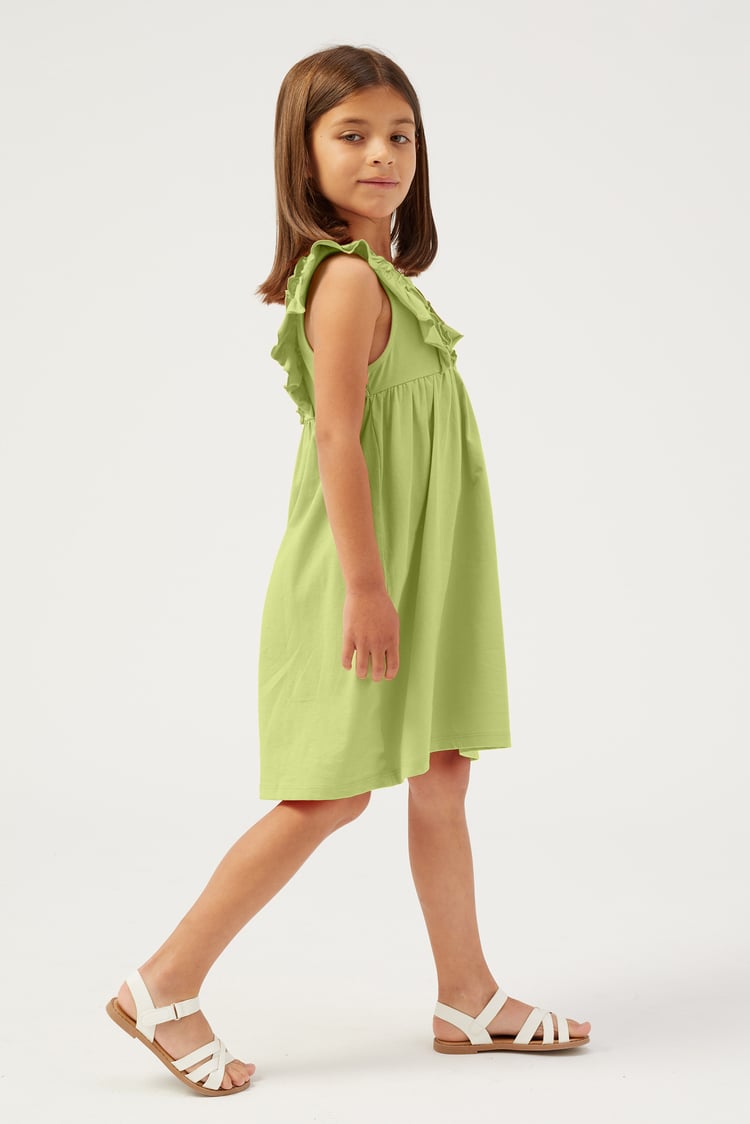 Girls Square Neck Ruffle Sleeve Dress