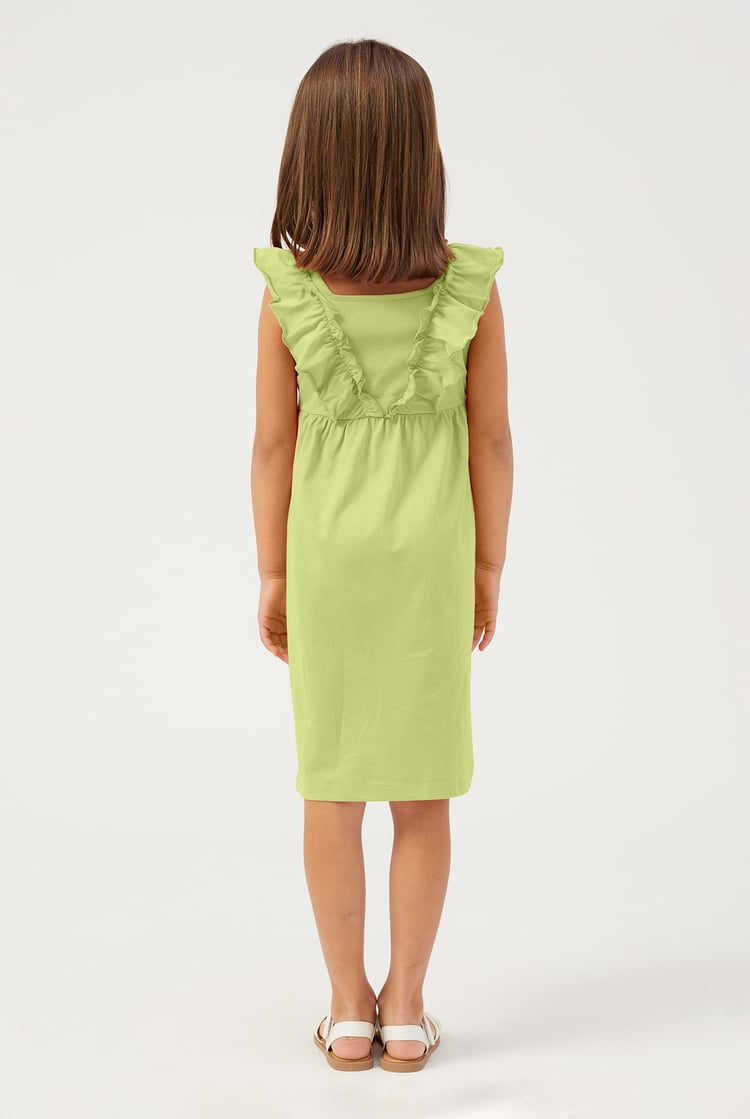Girls Square Neck Ruffle Sleeve Dress