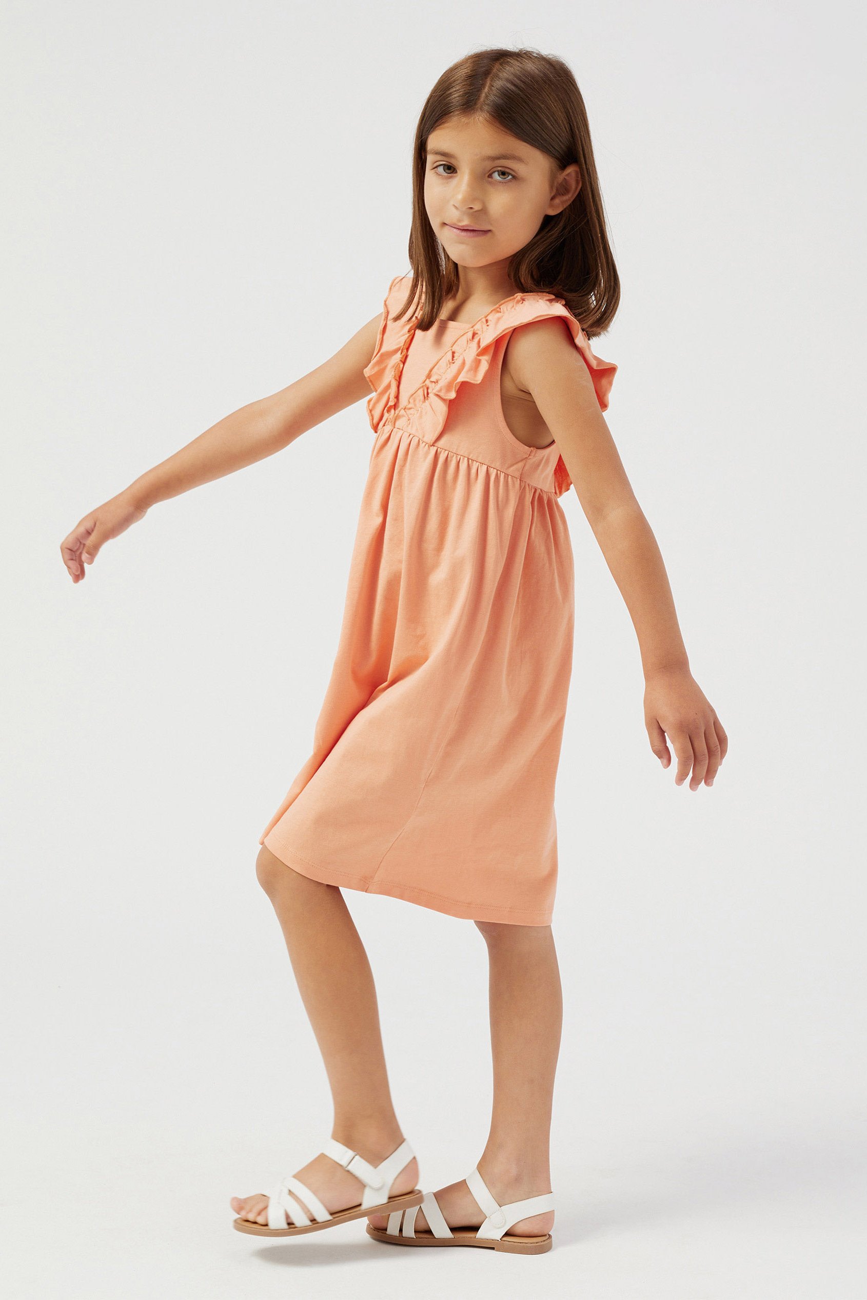 Girls Square Neck Ruffle Sleeve Dress