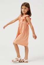 Girls Square Neck Ruffle Sleeve Dress