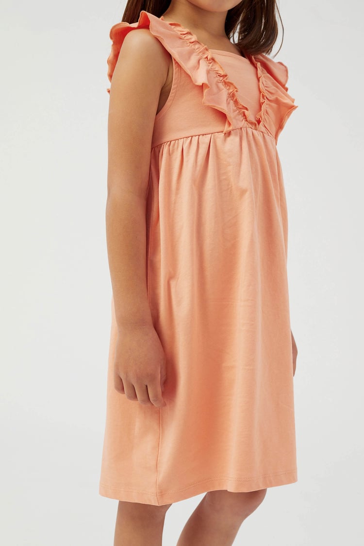 Girls Square Neck Ruffle Sleeve Dress