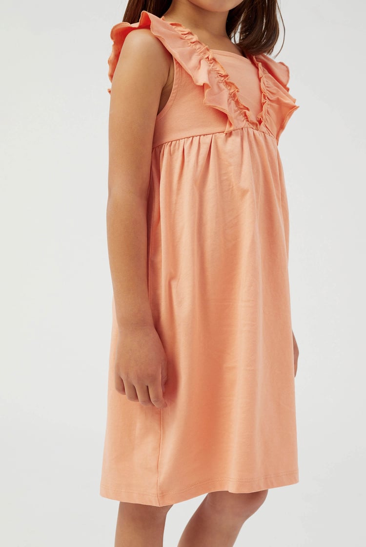 Girls Square Neck Ruffle Sleeve Dress