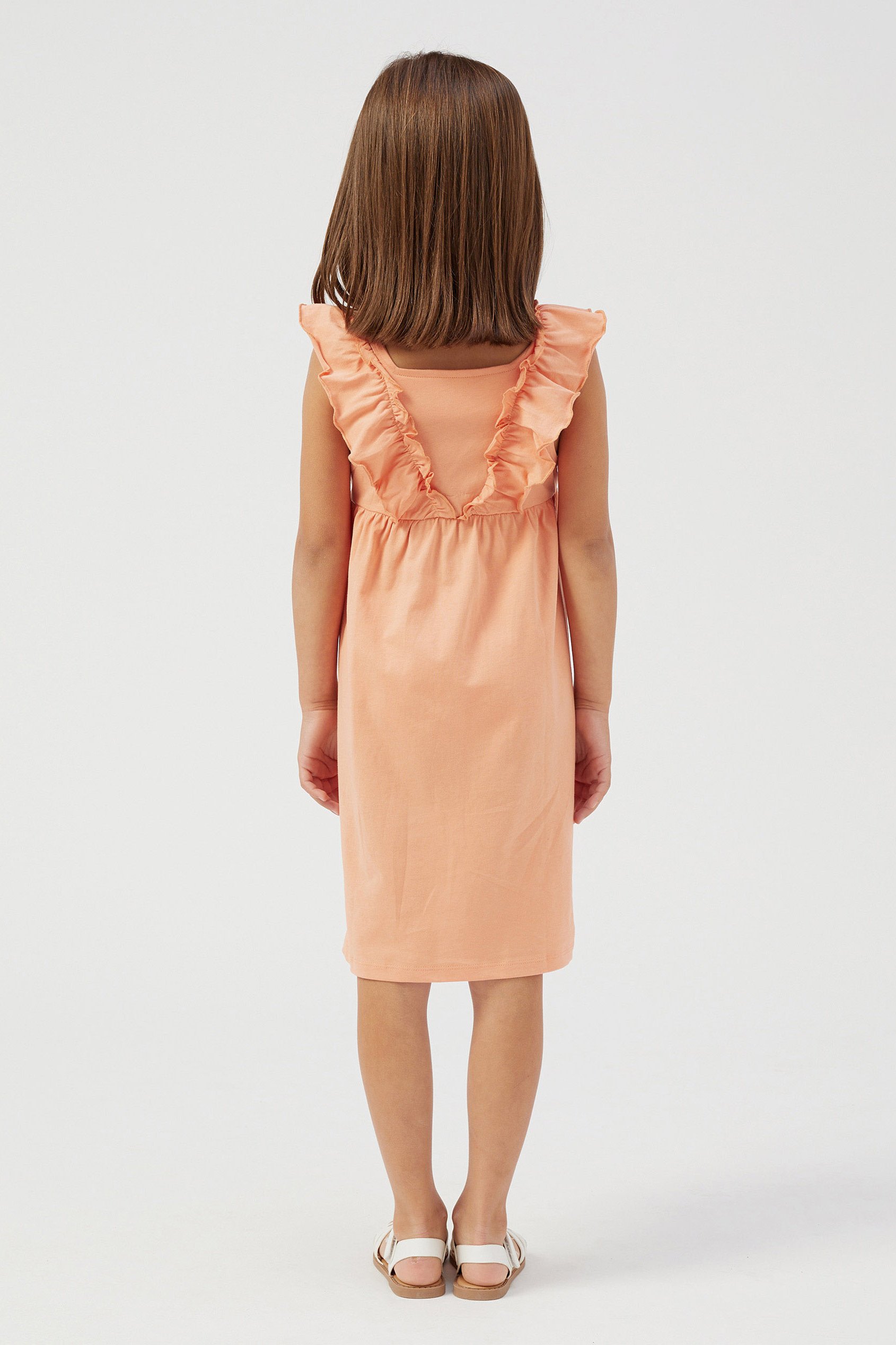 Girls Square Neck Ruffle Sleeve Dress