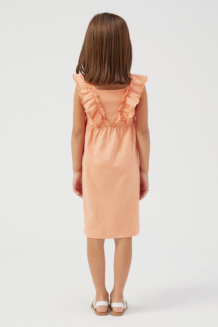 Girls Square Neck Ruffle Sleeve Dress