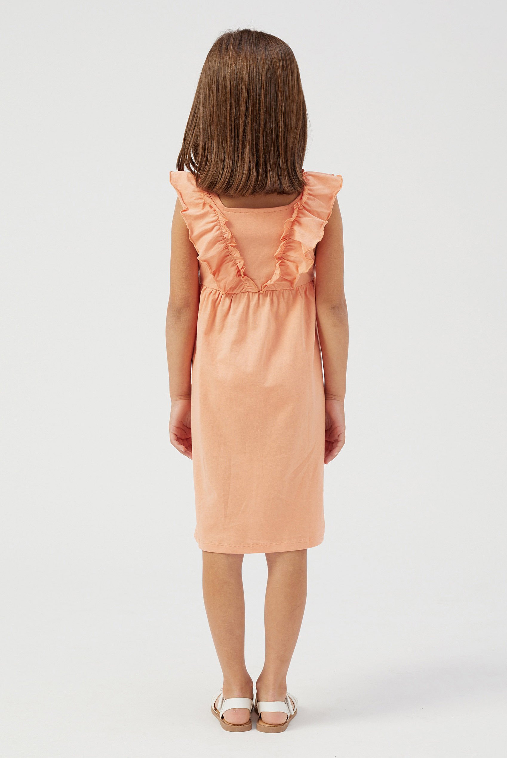 Girls Square Neck Ruffle Sleeve Dress