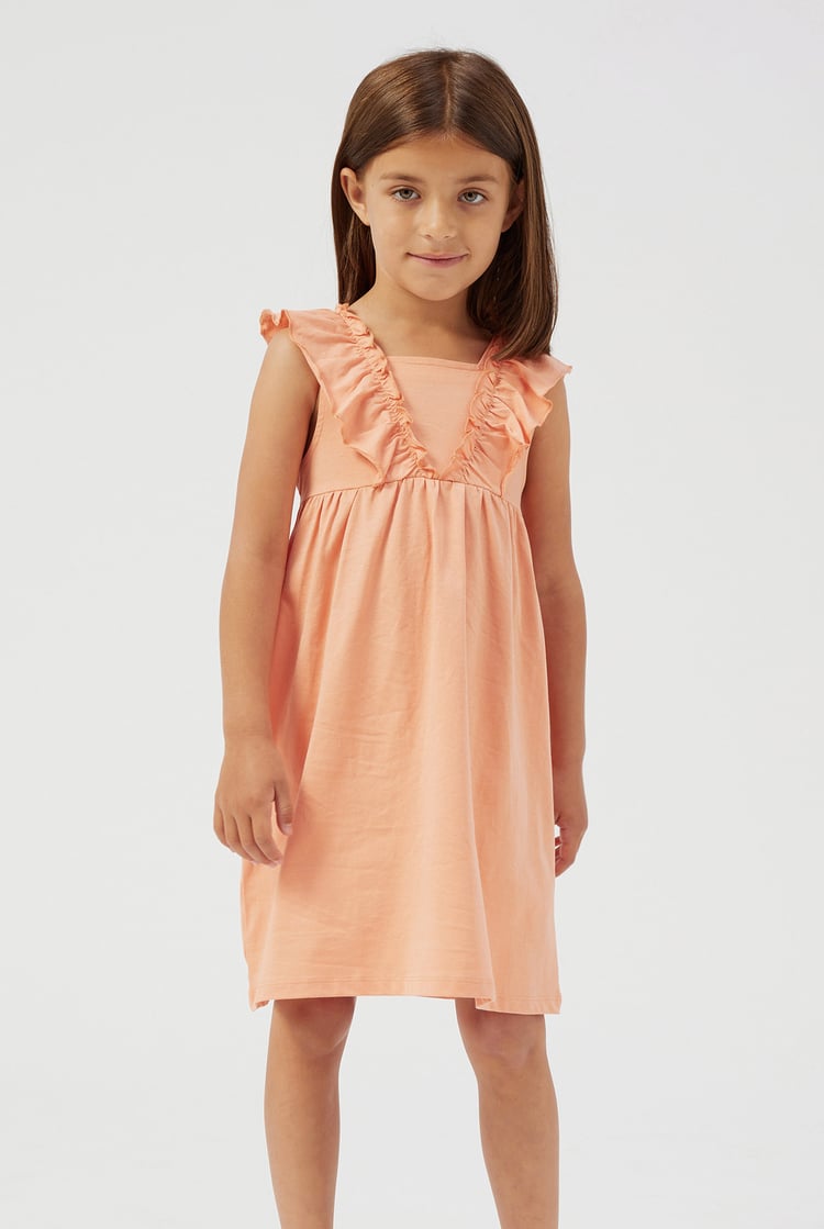 Girls Square Neck Ruffle Sleeve Dress