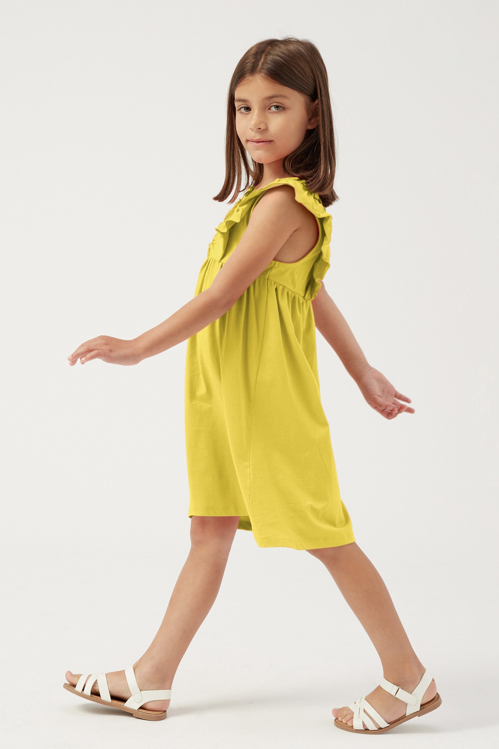 Girls Square Neck Ruffle Sleeve Dress