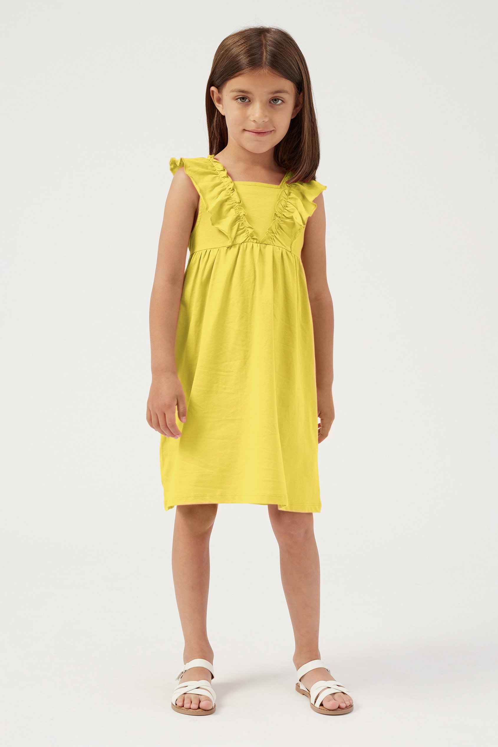 Girls Square Neck Ruffle Sleeve Dress