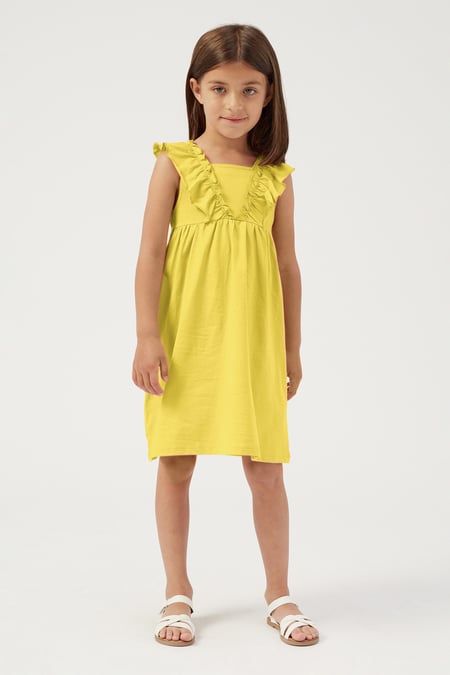 Girls Green Square Neck Ruffle Sleeve Dress