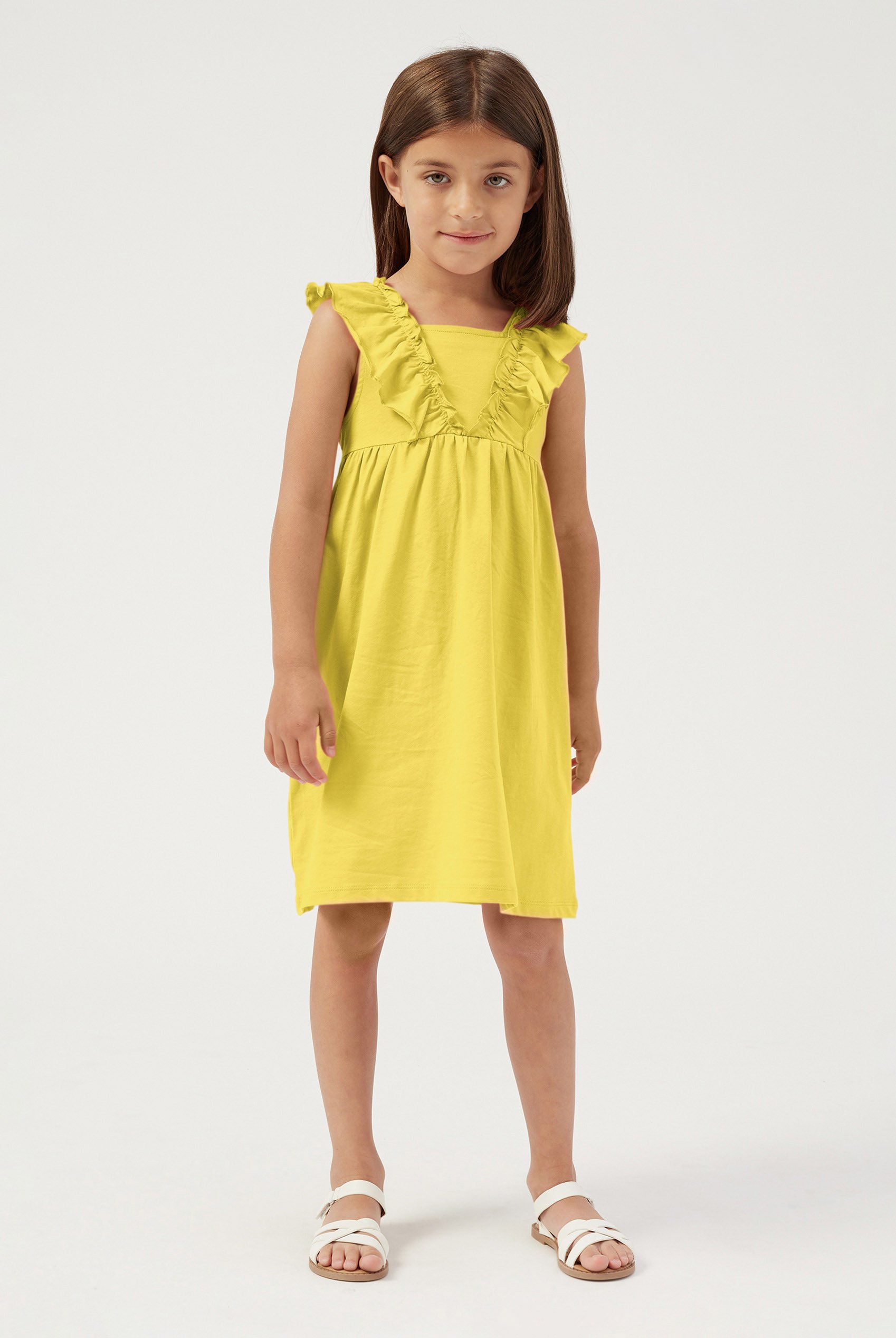 Girls Square Neck Ruffle Sleeve Dress