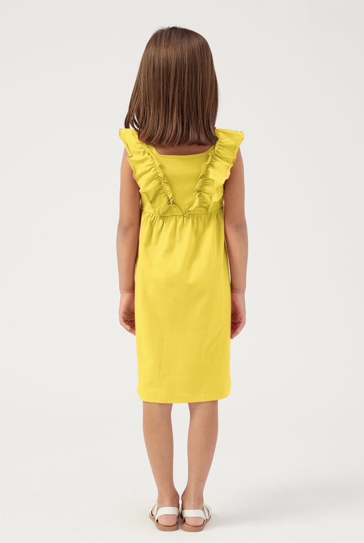 Girls Square Neck Ruffle Sleeve Dress