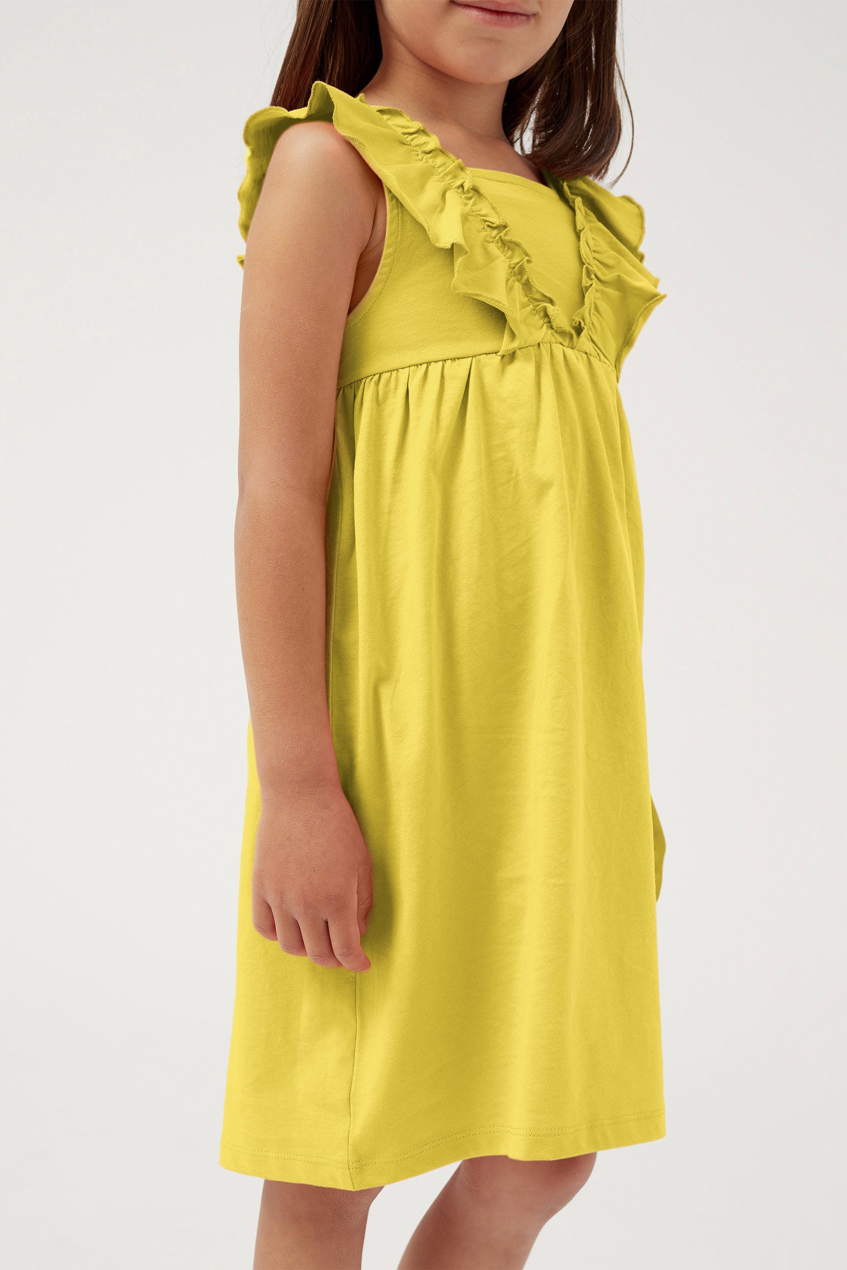 Girls Square Neck Ruffle Sleeve Dress