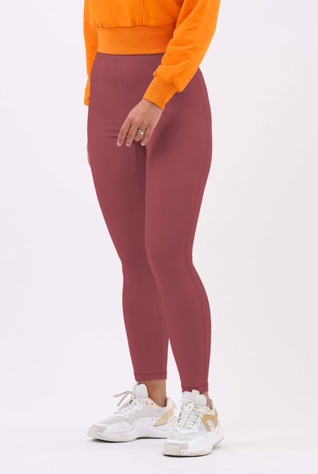 Womens Red High Waist Ribbed Leggings