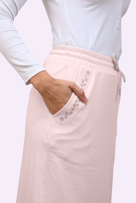 Cream Split Back Terry Midi Skirt