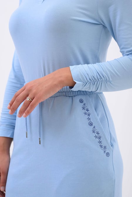 Blue Split Back Terry Midi Skirt