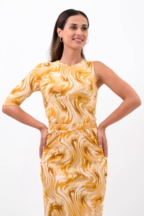 Womens One-Shoulder Fluid Printed Tops