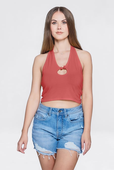Black Halter Neck Crop Tank Top