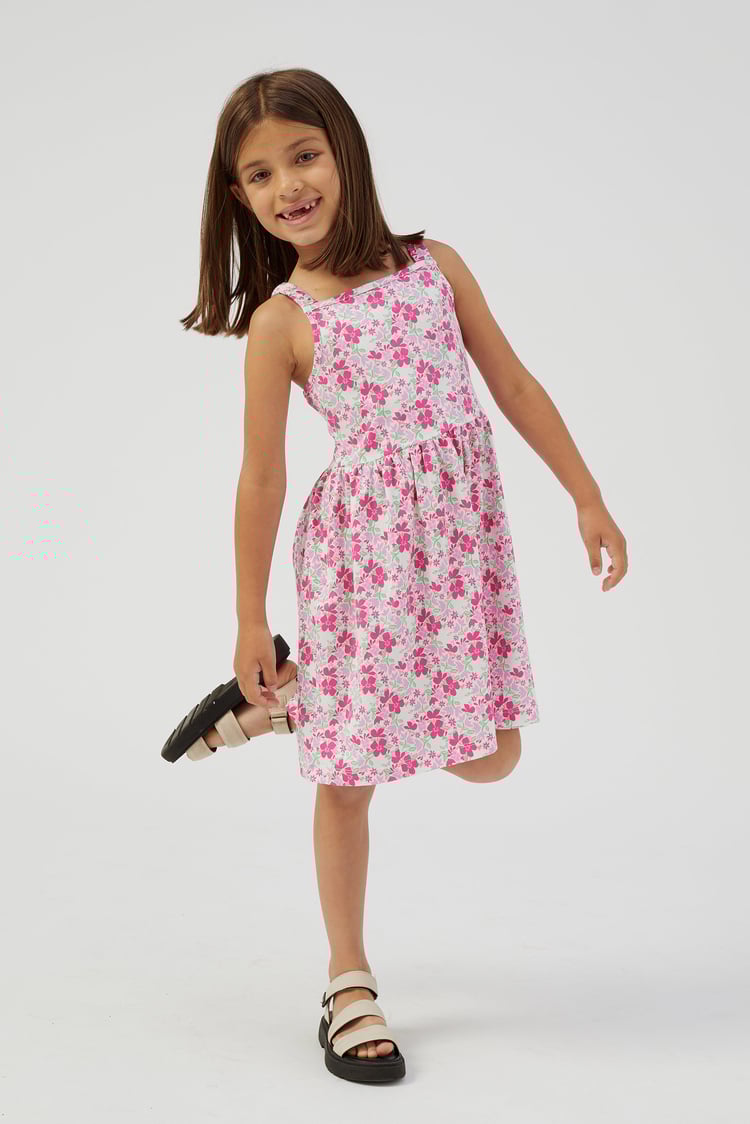 Strappy Floral Printed Jersey Dress