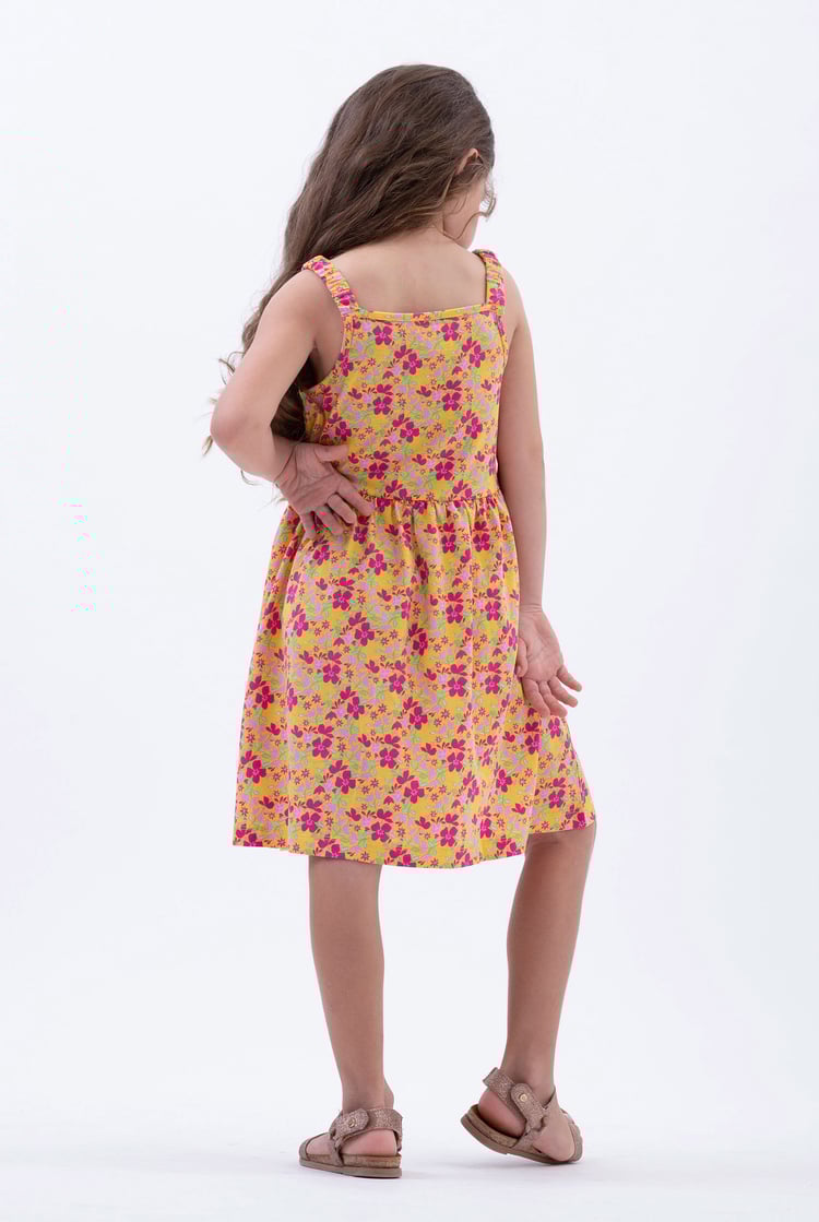 Strappy Floral Printed Jersey Dress