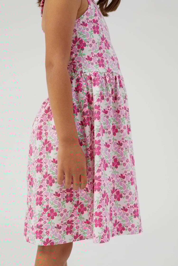 Strappy Floral Printed Jersey Dress