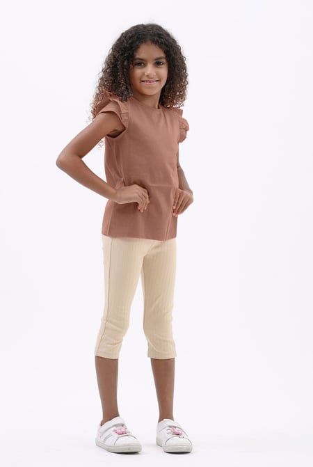 Girls Orange Top With Broderie Ruffle