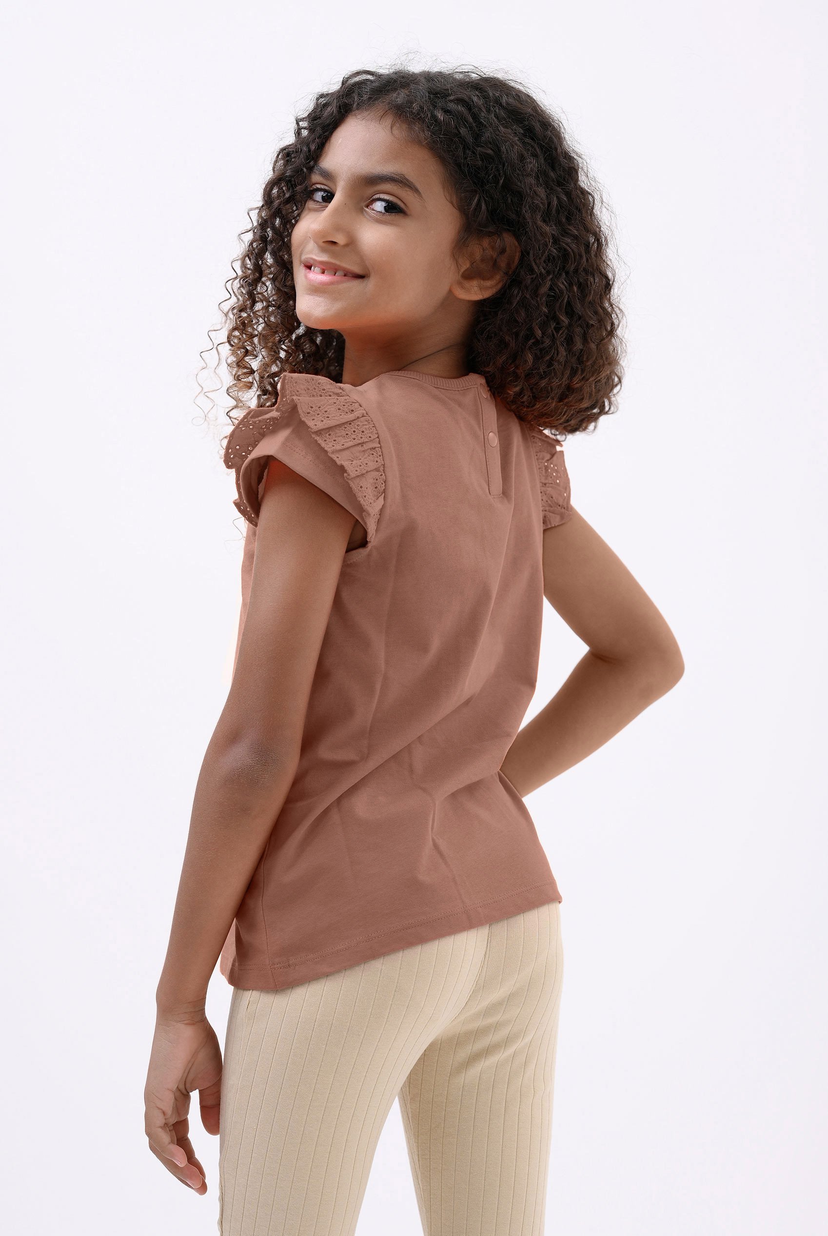 Girls Top With Broderie Ruffle