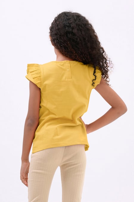 Girls Yellow Top With Broderie Ruffle